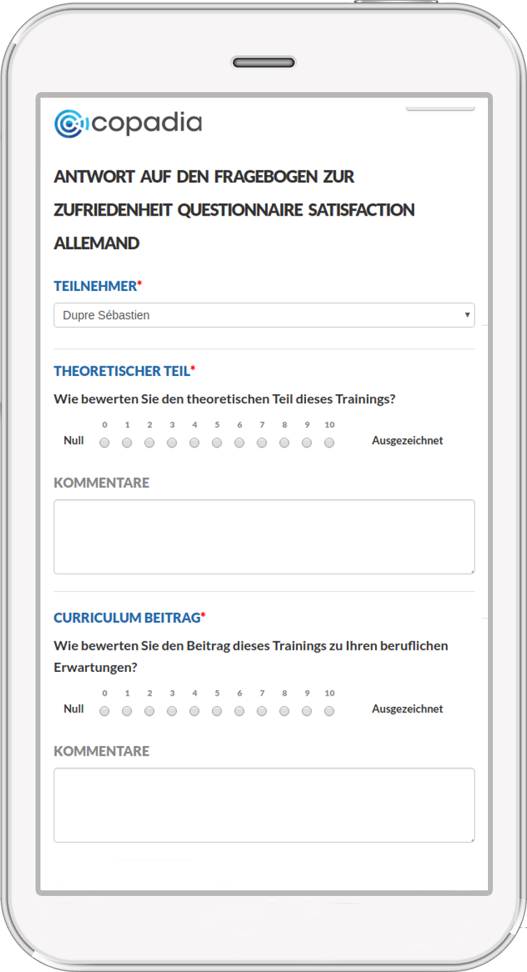 réponse au questionnaire satisfaction sur mobile