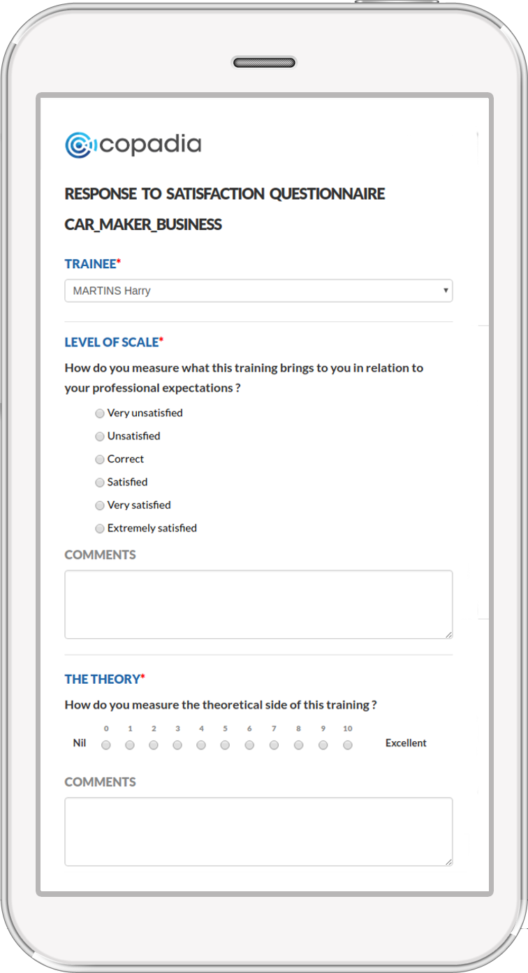 réponse au questionnaire satisfaction sur mobile